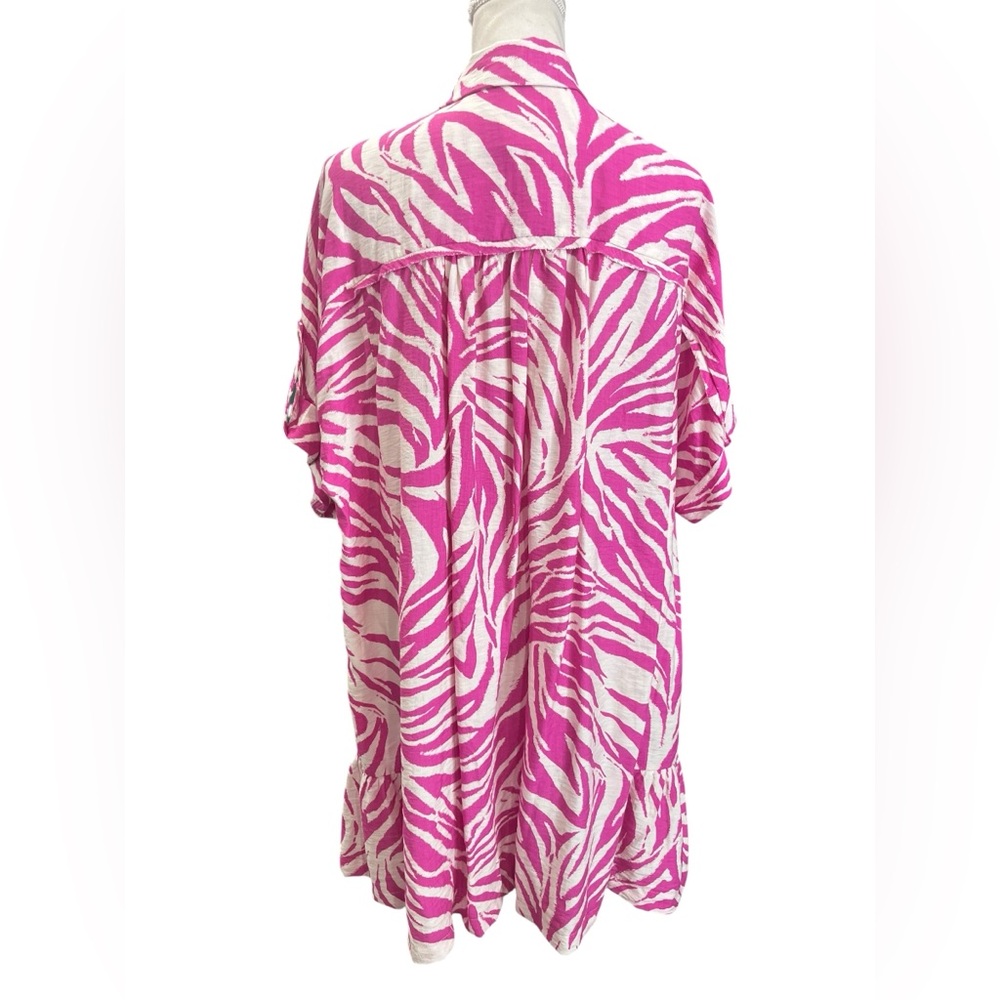 Umgee Pink Zebra Print Shirt Dress Oversized Button Front Mini Dress Small NWT - Picture 4 of 9